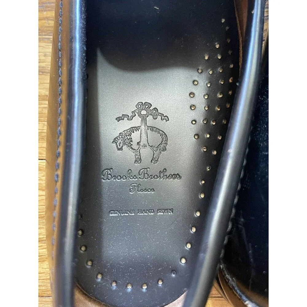 Brooks Brothers Boys Black Leather Penny Loafers Fleece Lined Size M